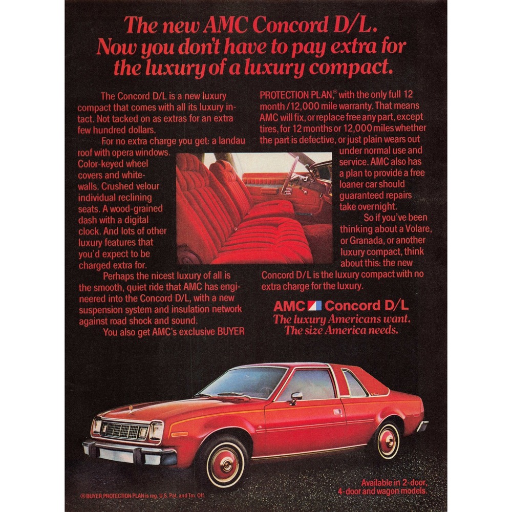 1970s AMC Concord D/L Luxury Compact Car Vintage Advertisement Poster Print Ad - Picture 1 of 1